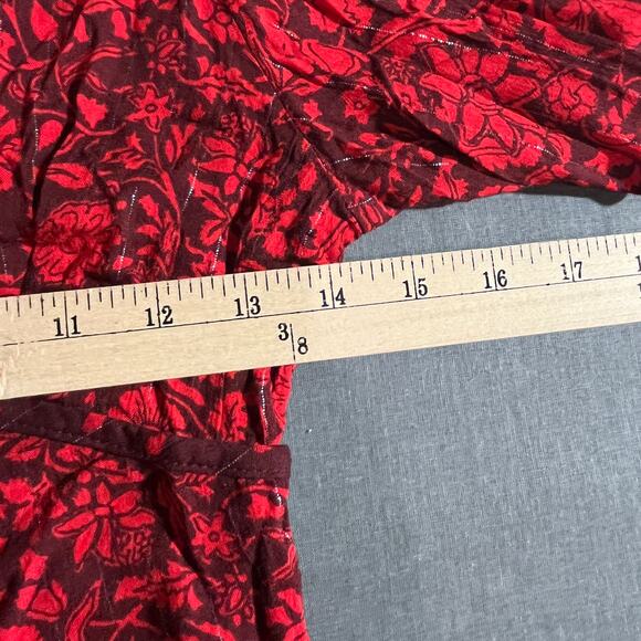 Knox Rose Blouse Womens XS Red Floral Long Sleeves V-Neck Boho 90s Retro Y2K - Picture 9 of 9